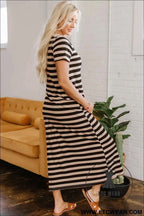 Black and Beige Stripe Maxi Dress with Pockets