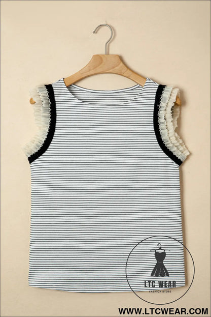 Black Stripe Contrasted Ruffle Trim Casual Tank Top - L.T.C Wear Online Fashion Store