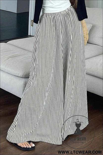 Black Stripe Elastic Waist Ultra Wide Leg Pants
