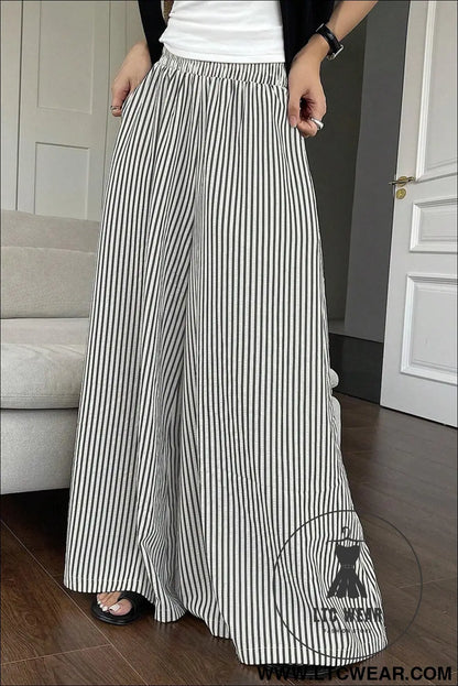 Black Stripe Elastic Waist Ultra Wide Leg Pants - L.T.C Wear Online Fashion Store