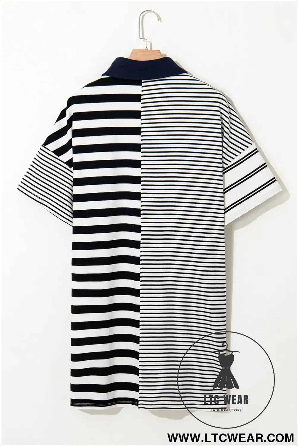 Navy and White Striped Polo T Shirt Dress