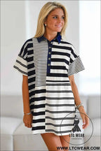 Navy and White Striped Polo T Shirt Dress
