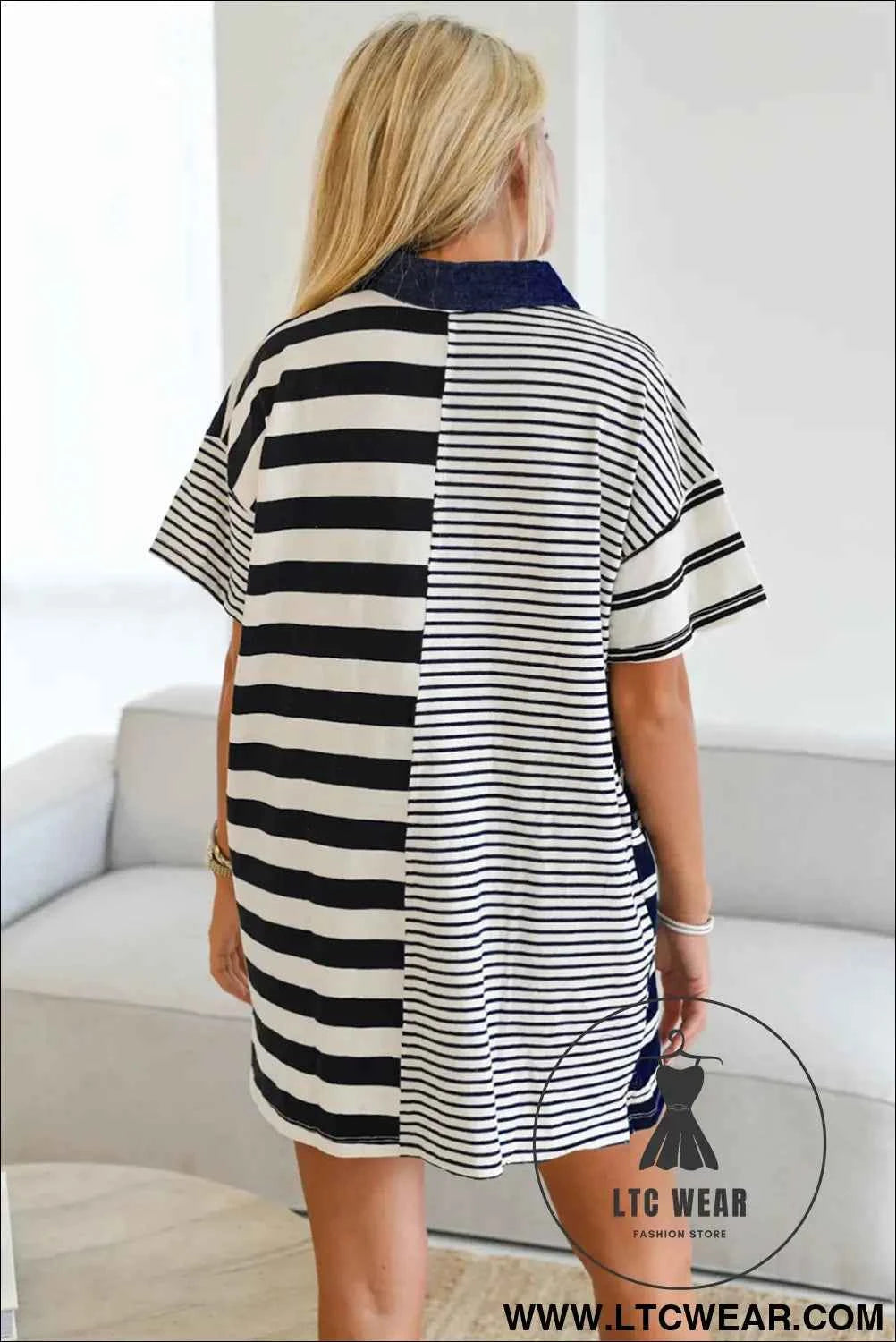 Navy and White Striped Polo T Shirt Dress