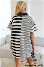 Navy and White Striped Polo T Shirt Dress