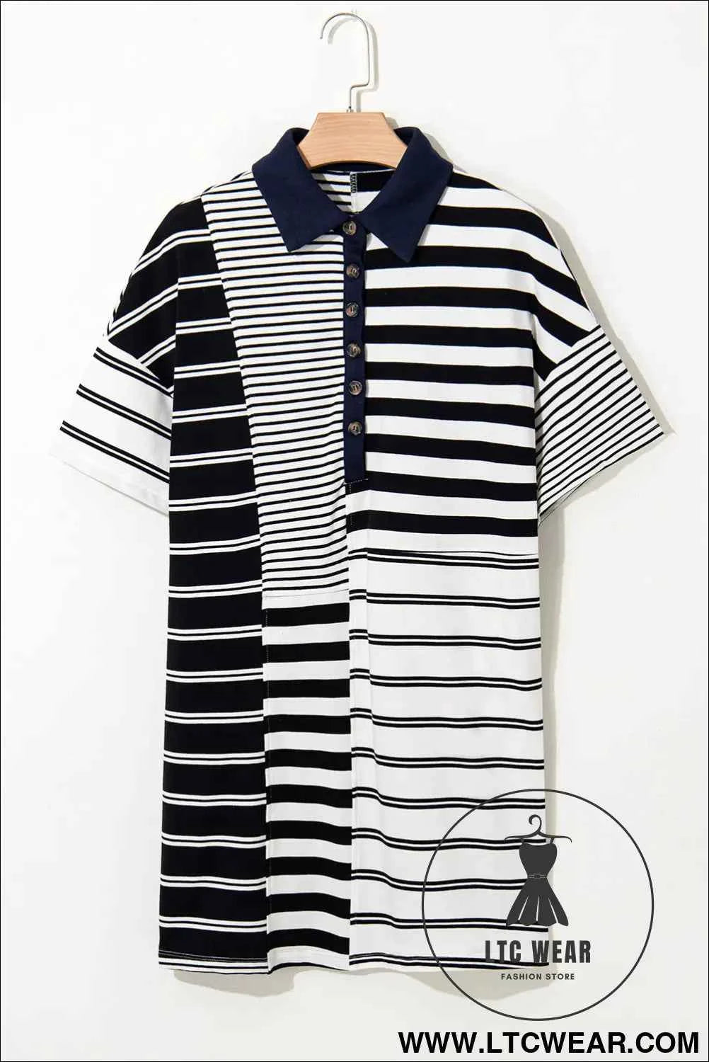 Navy and White Striped Polo T Shirt Dress