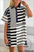 Navy and White Striped Polo T Shirt Dress
