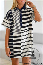 Navy and White Striped Polo T Shirt Dress