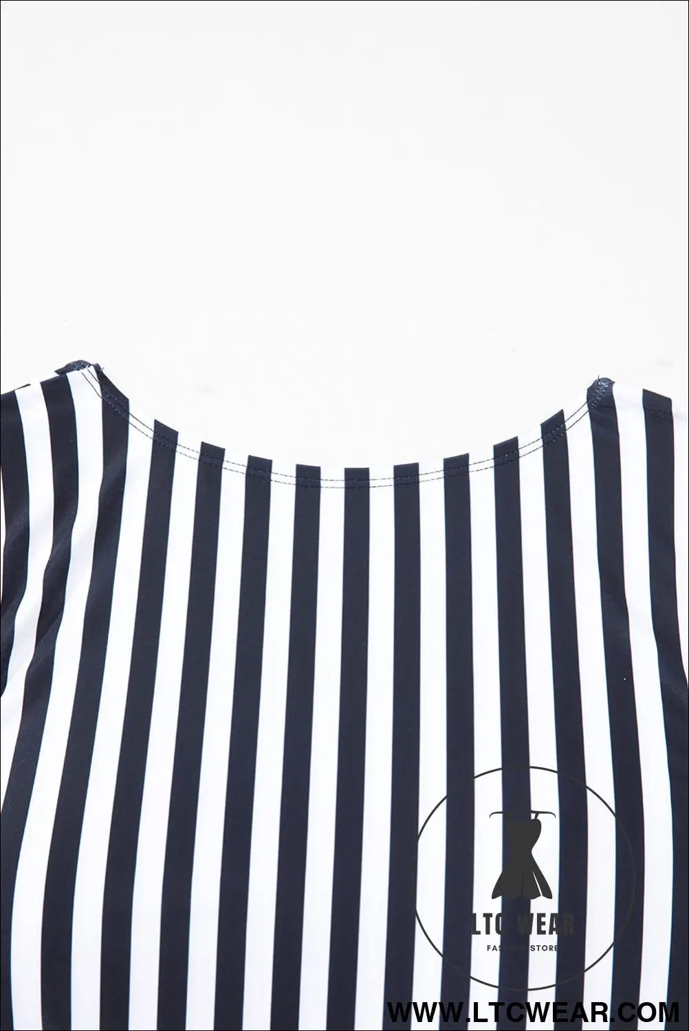 Black Stripe Plus Size Knot Cutout Ruffle Sleeve and High Waist Swimsuit Set - L.T.C Wear Online Fashion Store