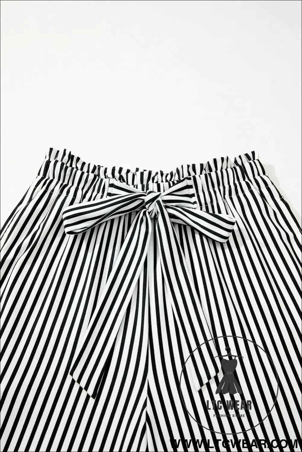 Black Striped Frill Knot Waist Decor Pants