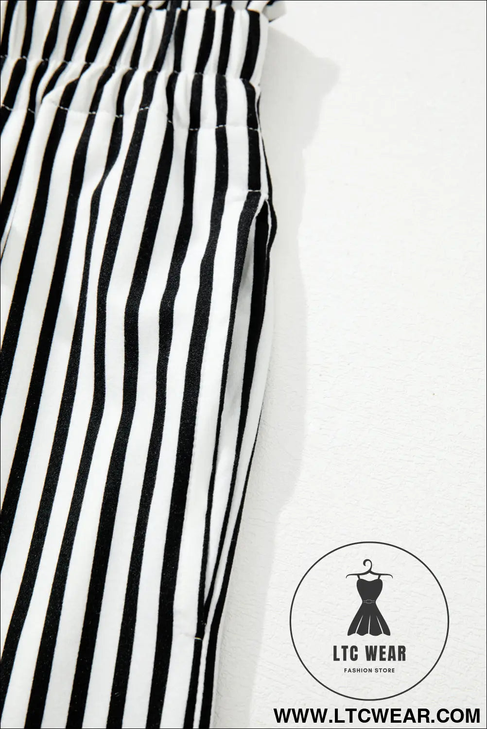 Black Striped Frill Knot Waist Decor Pants - L.T.C Wear Online Fashion Store