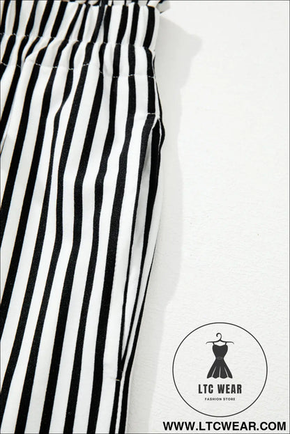 Black Striped Frill Knot Waist Decor Pants - L.T.C Wear Online Fashion Store