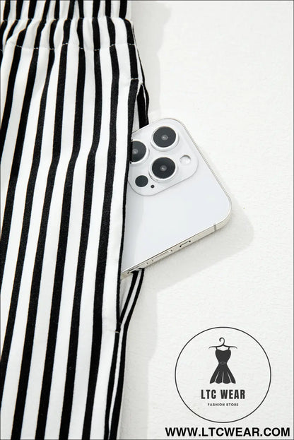 Black Striped Frill Knot Waist Decor Pants - L.T.C Wear Online Fashion Store