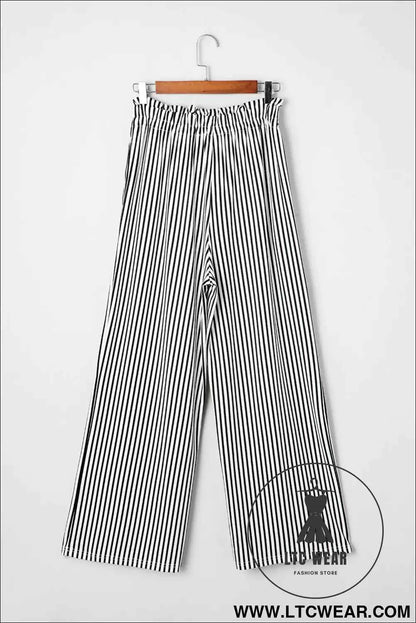 Black Striped Frill Knot Waist Decor Pants