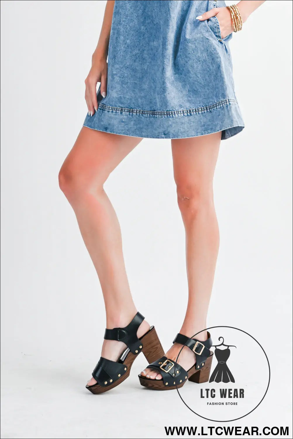 Black studded platform chunky heel sandals - sandals