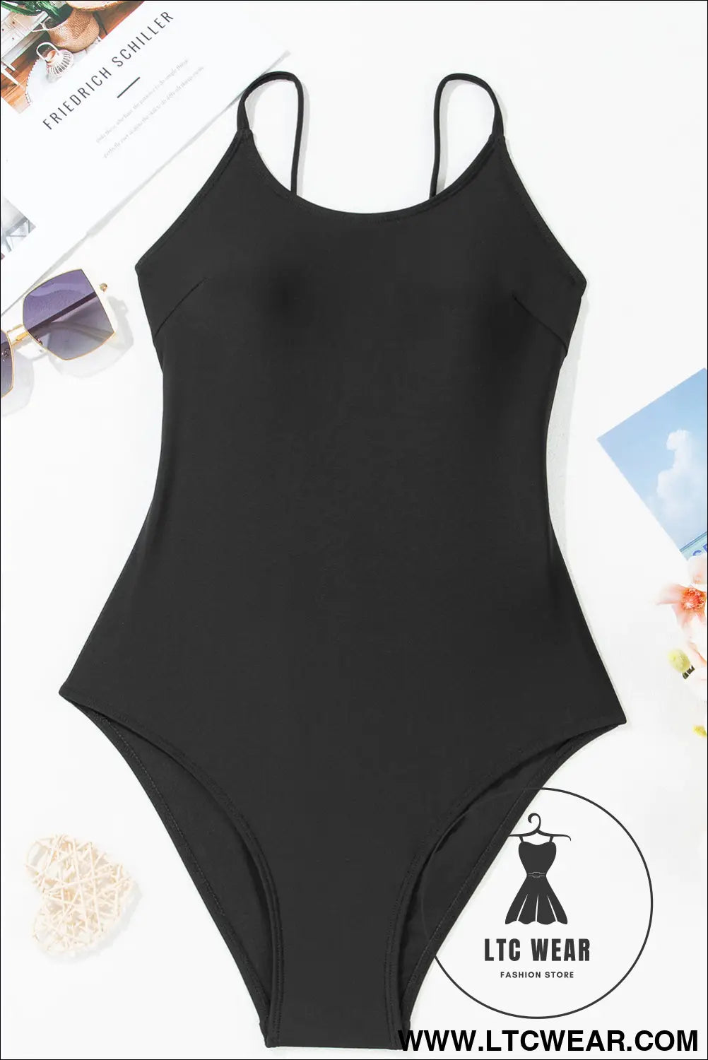 Black Thin Strap Strappy Lace-up Backless One Piece Swimsuit - L.T.C Wear Online Fashion Store