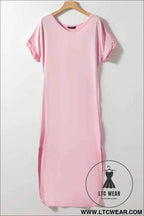 Black V Neck Hidden Pocket Splits Maxi T-shirt Dress