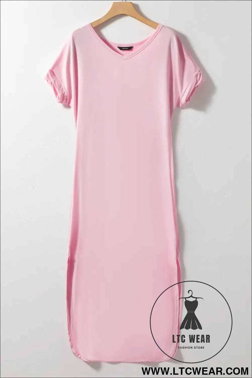 Black V Neck Hidden Pocket Splits Maxi T-shirt Dress