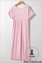 Black V Neck Hidden Pocket Splits Maxi T-shirt Dress