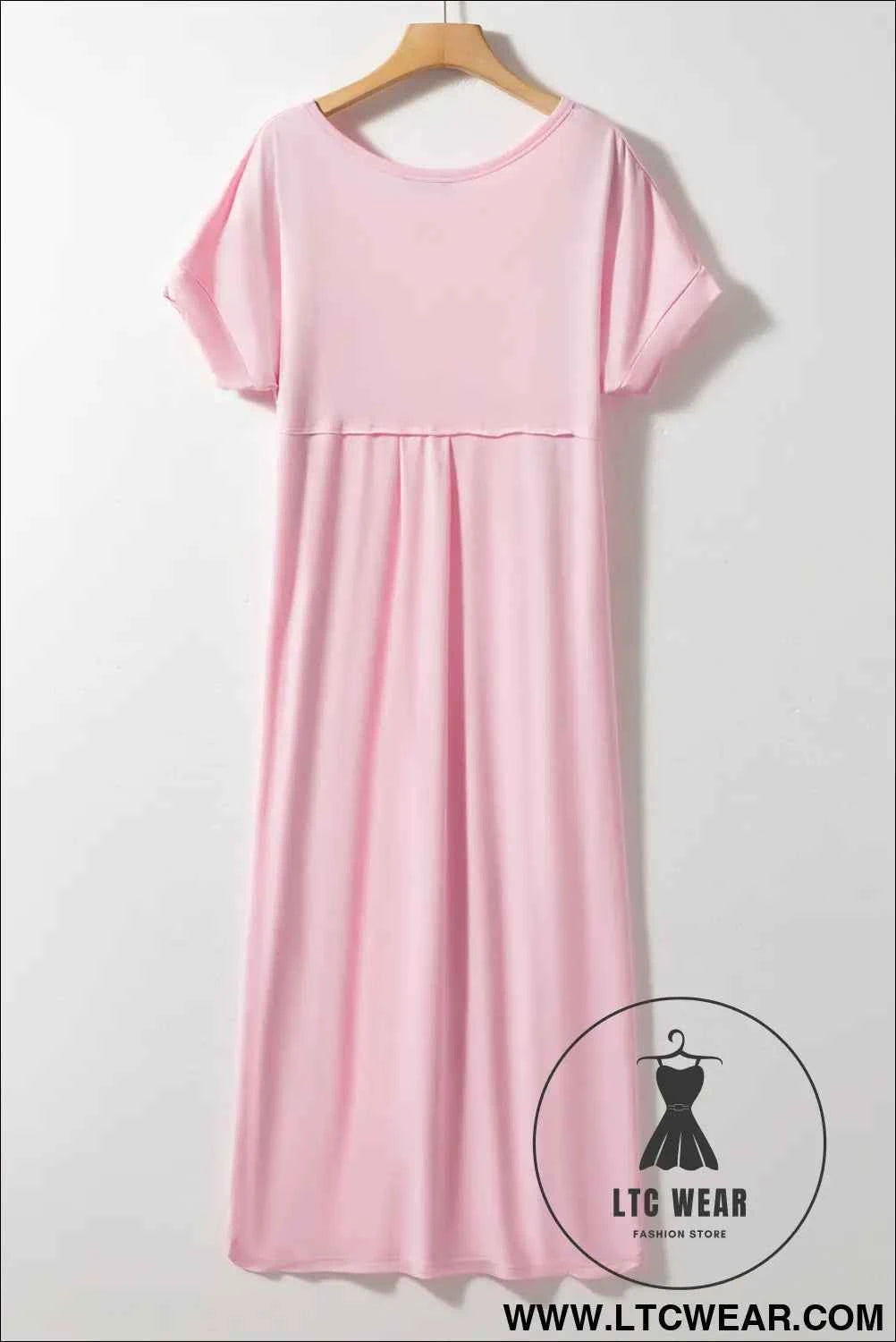 Black V Neck Hidden Pocket Splits Maxi T-shirt Dress