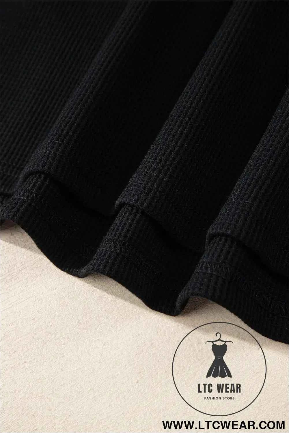 Black Waffle Knit Patchwork Tee Dress with Denim Trim