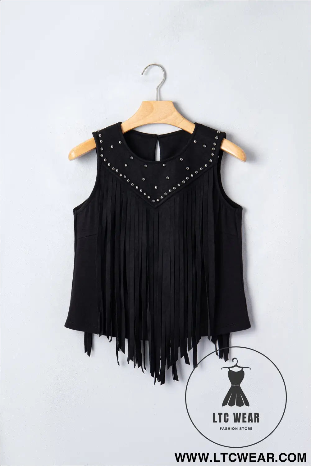 Black western fringe rivet paneling bust sleeveless top - tank tops