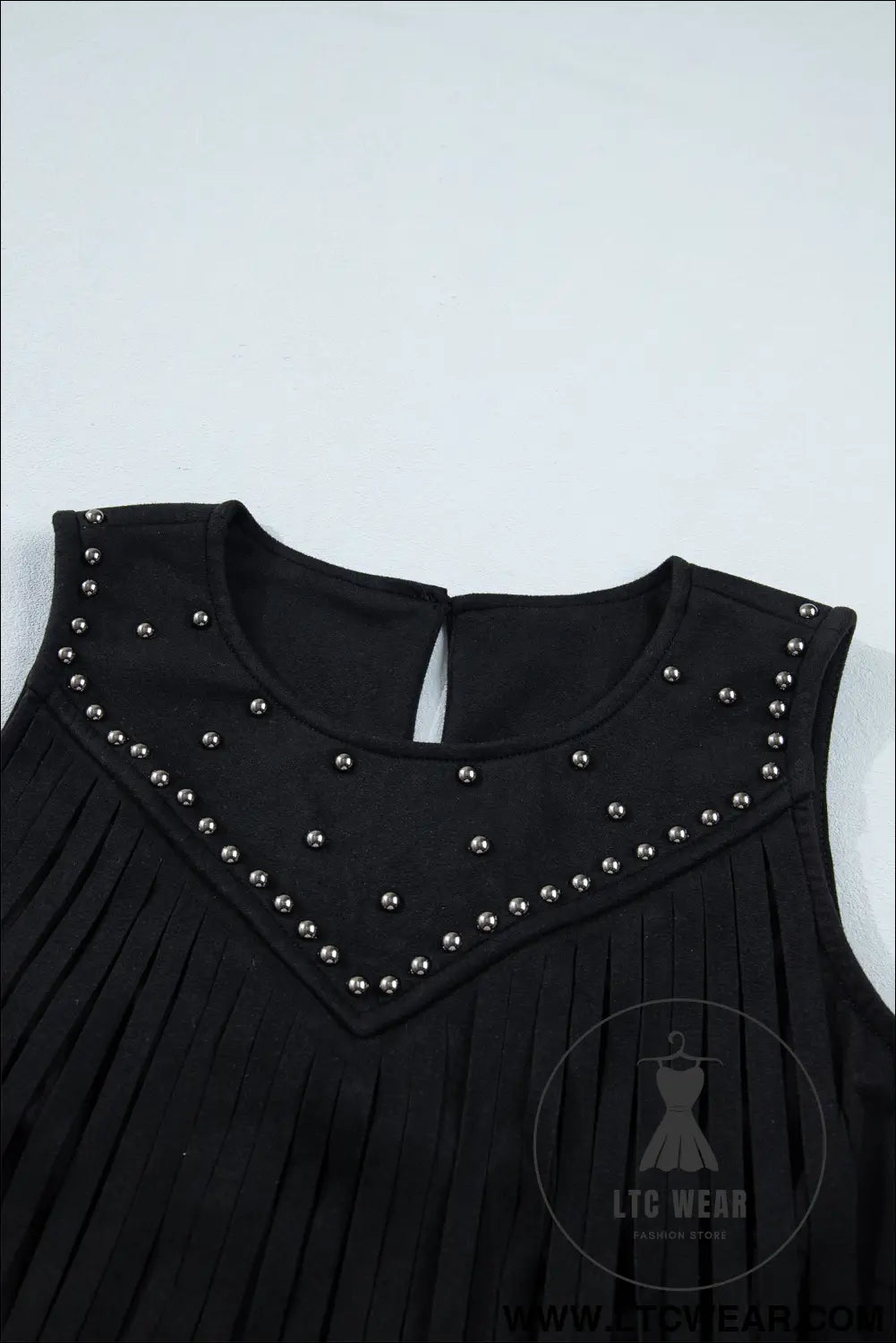 Black western fringe rivet paneling bust sleeveless top - tank tops