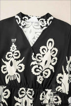 Black Western Geometric Print 3/4 Sleeve Loose Midi Dress
