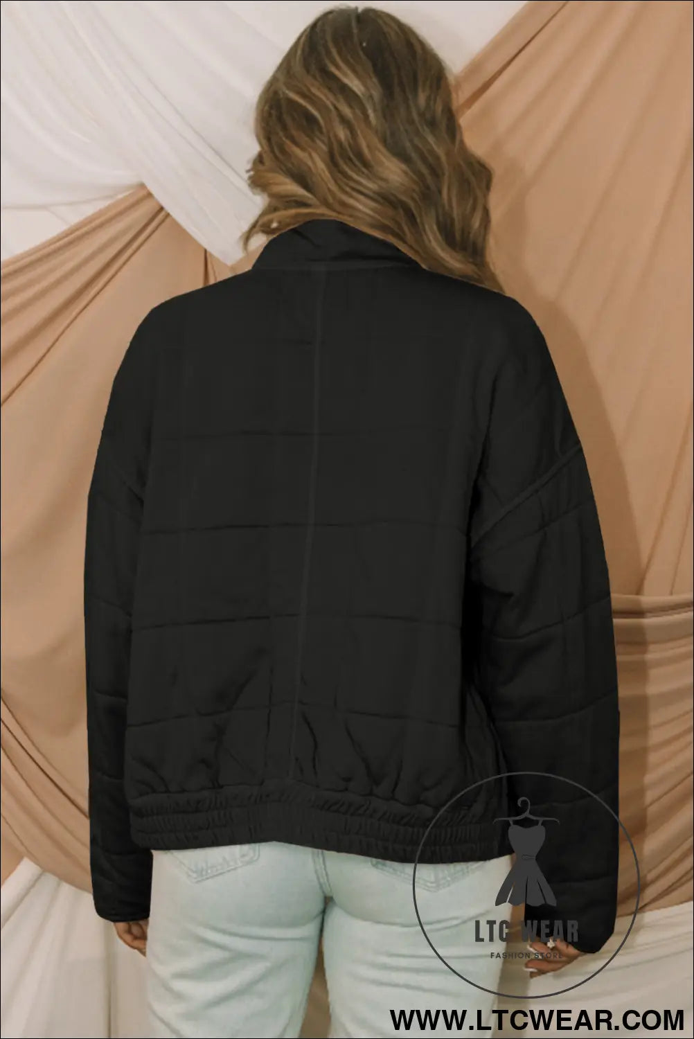 Black zip-up pocket quilted cropped jacket - jackets