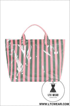 Blackish green glossy striped vinyl large tote bag - blackish green / one size / 95% pu + 5% alloy - handbags
