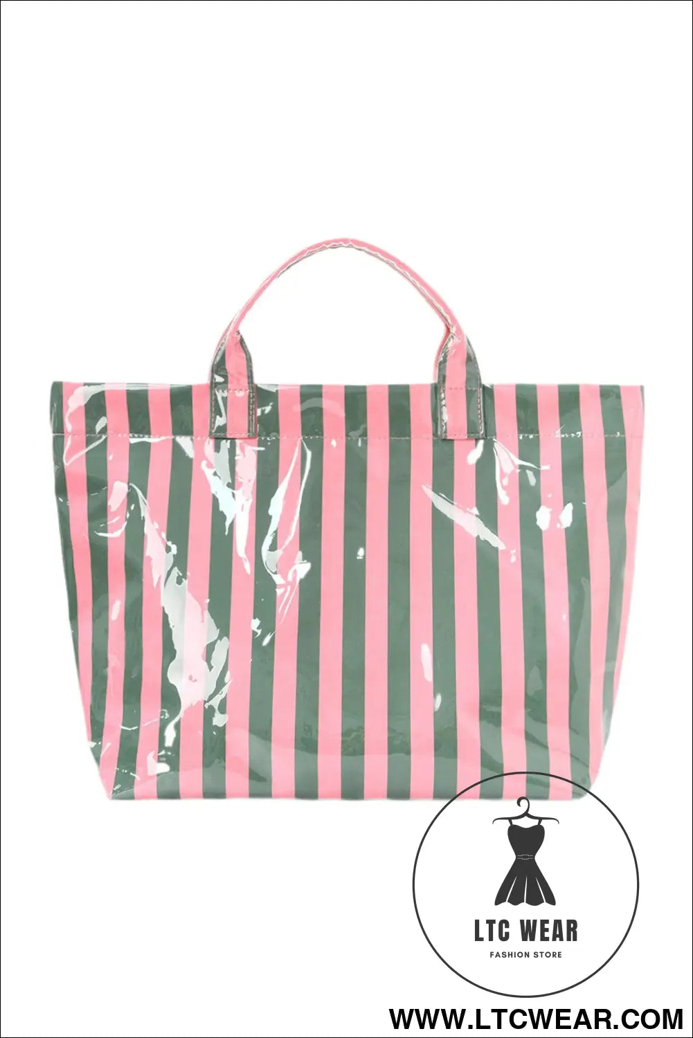 Blackish green glossy striped vinyl large tote bag - blackish green / one size / 95% pu + 5% alloy - handbags