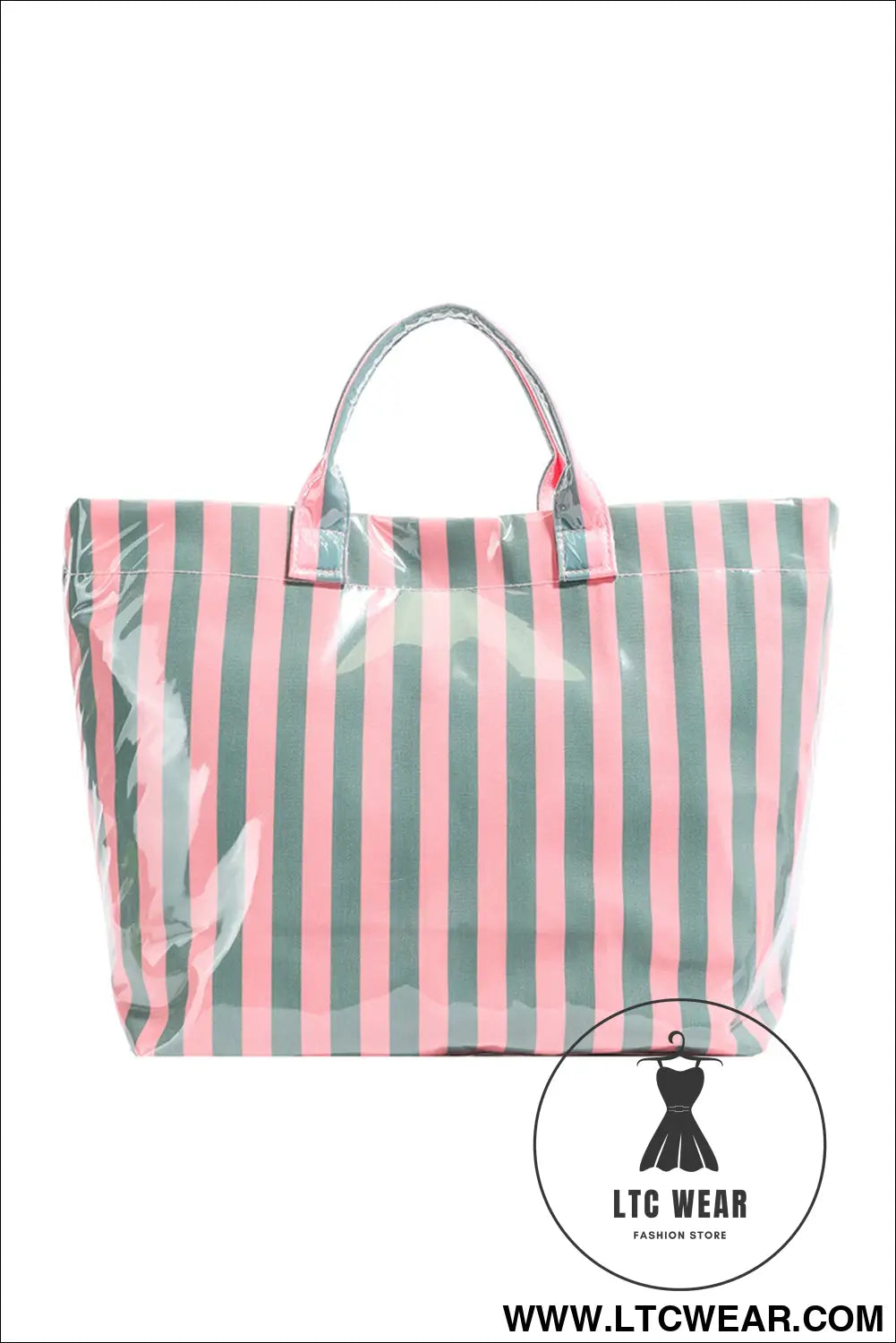 Blackish green glossy striped vinyl large tote bag - blackish green / one size / 95% pu + 5% alloy - handbags