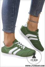 Blackish green patchwork breathable lace up sneakers - womens shoes
