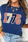 Blue 1776 faux patchwork printed t shirt - blue / 2xl / 62% polyester + 32% cotton + 6% elastane - graphic tees