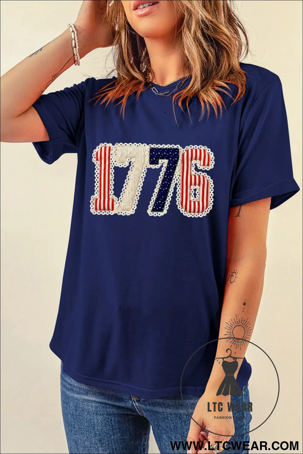 Blue 1776 faux patchwork printed t shirt - graphic tees