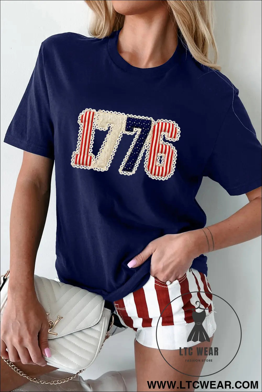 Blue 1776 faux patchwork printed t shirt - graphic tees