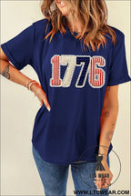 Blue 1776 faux patchwork printed t shirt - graphic tees