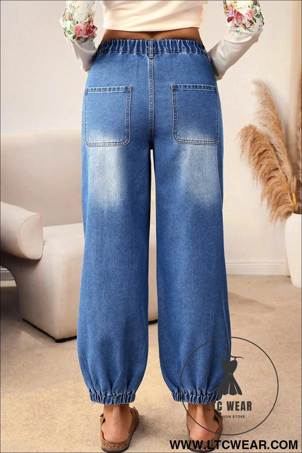Blue 4 Buttons Front Tapered Casual Loose Fit Jeans - L.T.C Wear Online Fashion Store