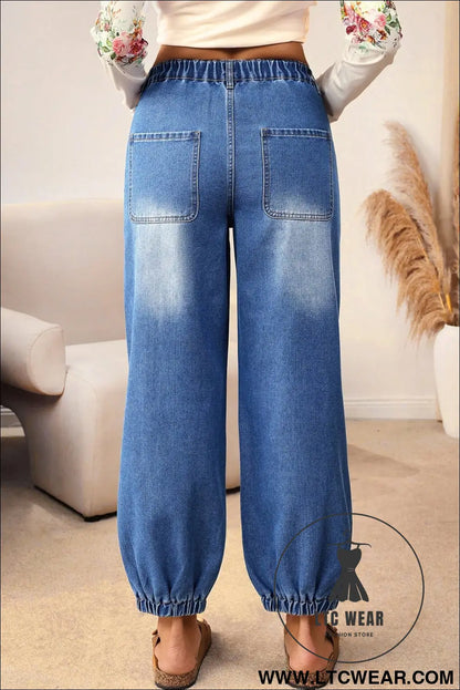 Blue 4 Buttons Front Tapered Casual Loose Fit Jeans - L.T.C Wear Online Fashion Store