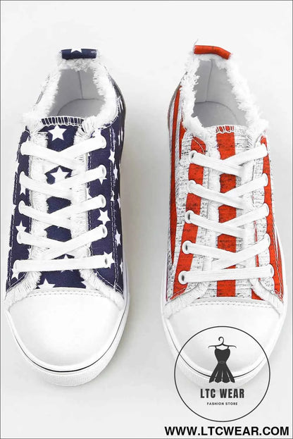 Blue American Flag Lace-up Canvas Flat Shoes