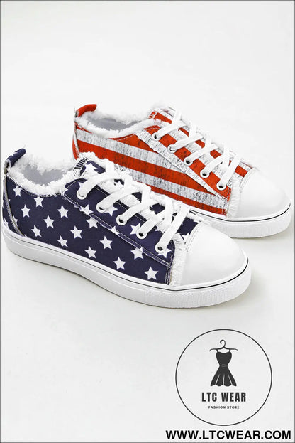 Blue American Flag Lace-up Canvas Flat Shoes - L.T.C Wear Online Fashion Store