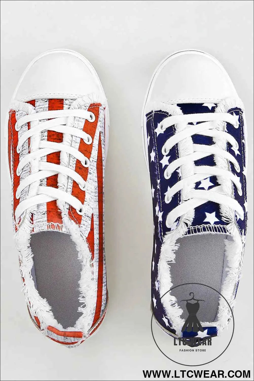 Blue American Flag Lace-up Canvas Flat Shoes
