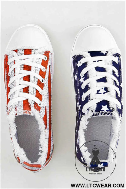 Blue American Flag Lace-up Canvas Flat Shoes