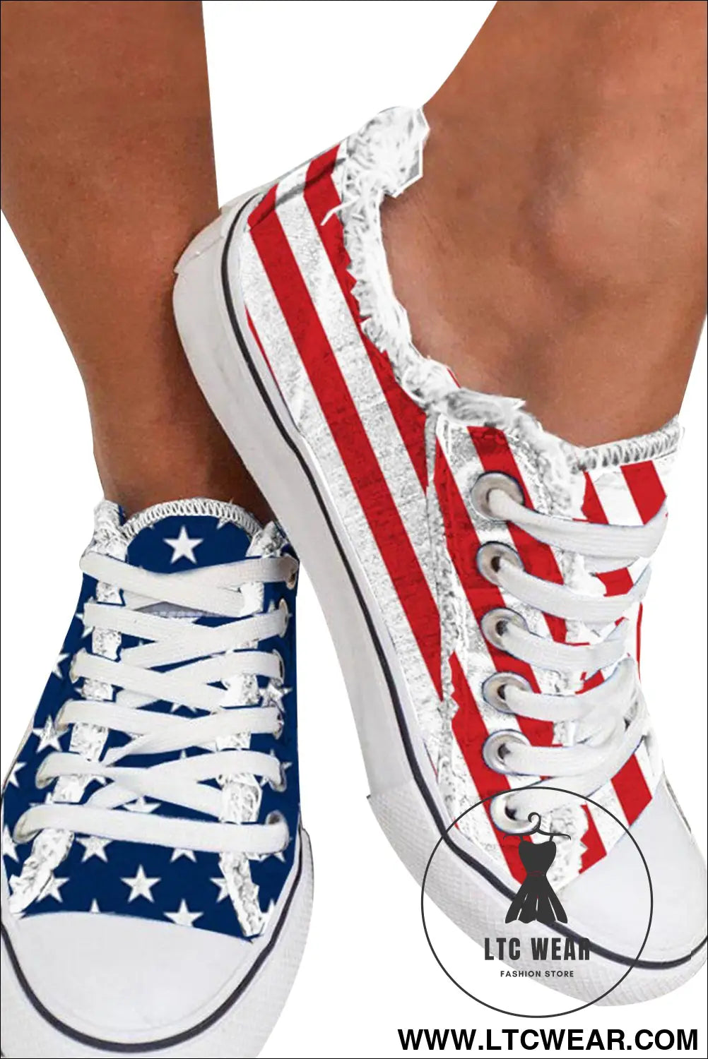 Blue American Flag Lace-up Canvas Flat Shoes - L.T.C Wear Online Fashion Store