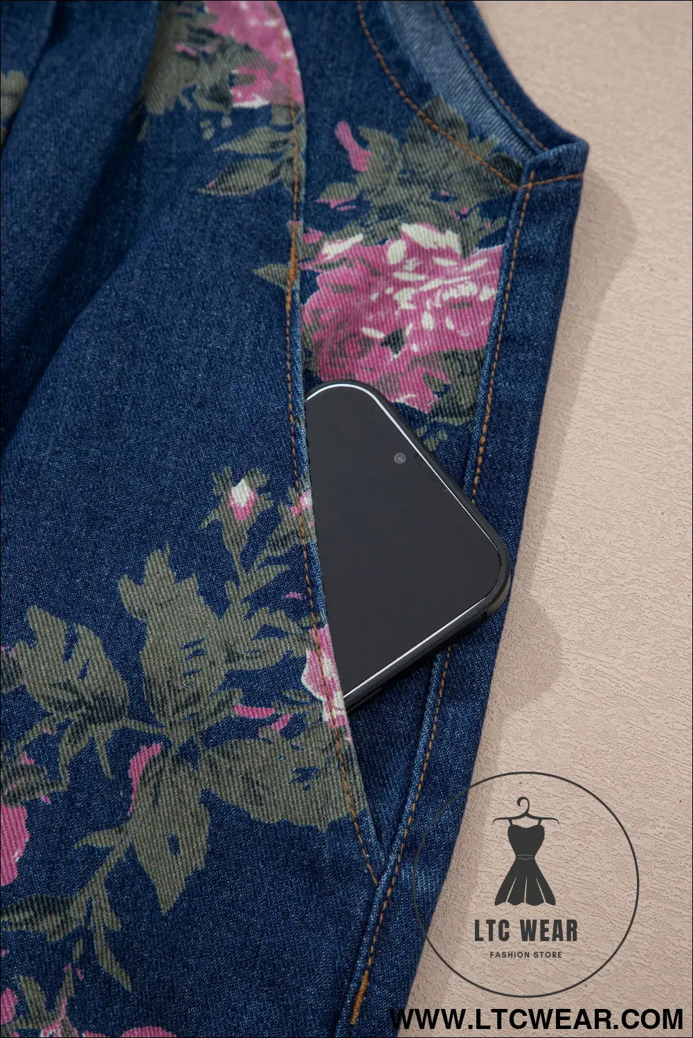 Blue Beau Floral Print Pleated High Waist Wide Leg Denim Jumpsuit - L.T.C Wear Online Fashion Store