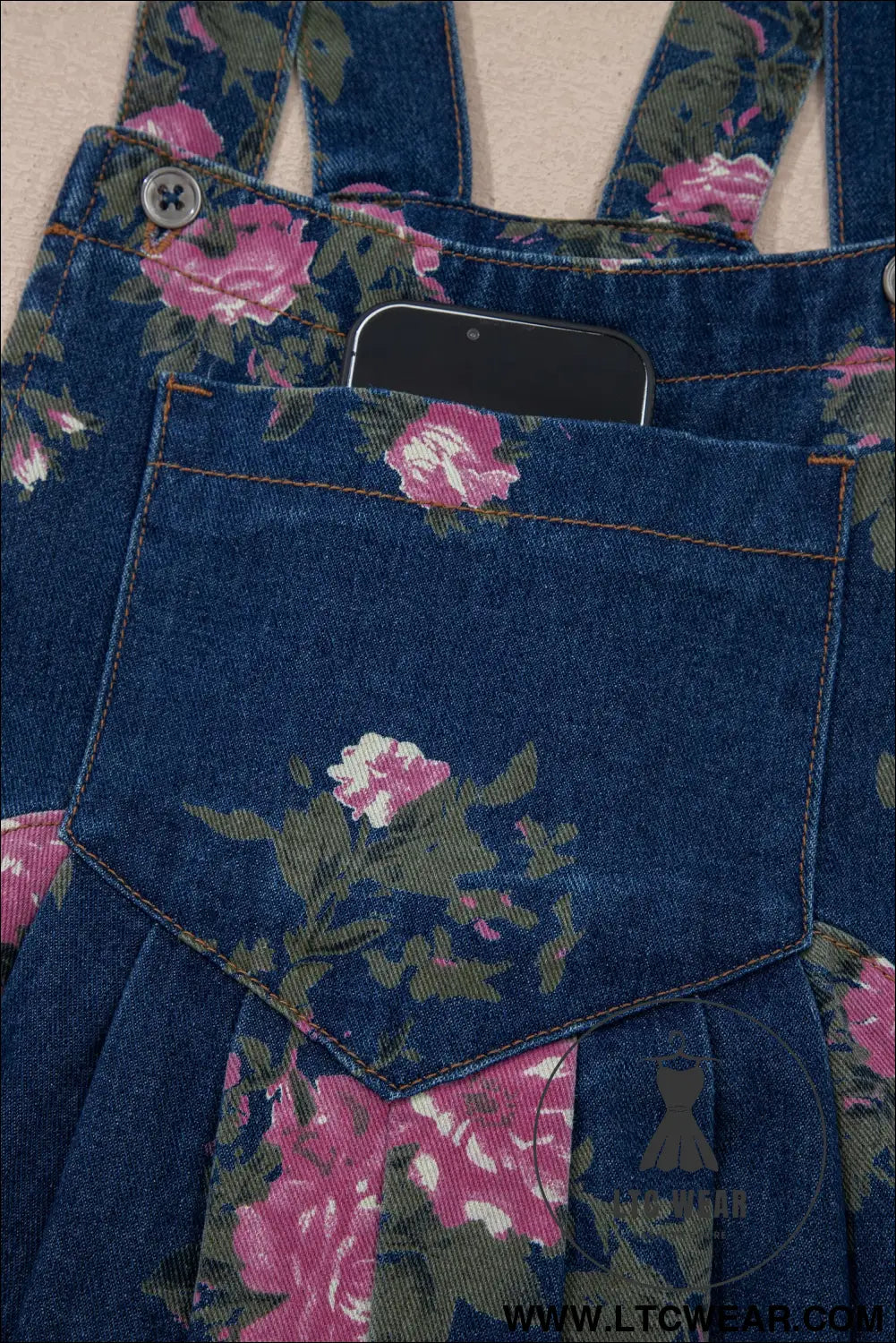 Blue Beau Floral Print Pleated High Waist Wide Leg Denim Jumpsuit - L.T.C Wear Online Fashion Store