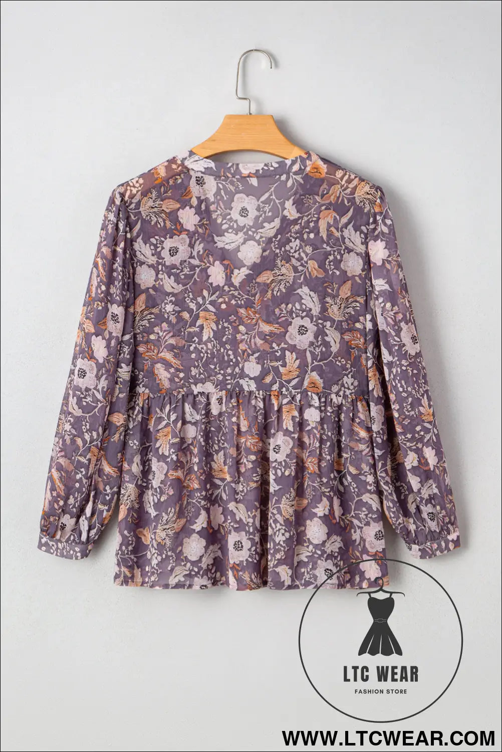 Blue Boho Floral Print 3/4 Sleeve Babydoll Blouse - L.T.C Wear Online Fashion Store