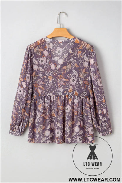 Blue Boho Floral Print 3/4 Sleeve Babydoll Blouse - L.T.C Wear Online Fashion Store