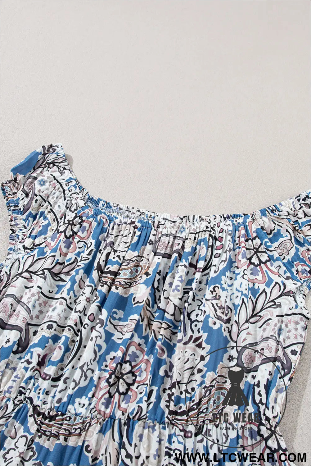 Blue Boho Paisley Print Off Shoulder Maxi Dress - L.T.C Wear Online Fashion Store