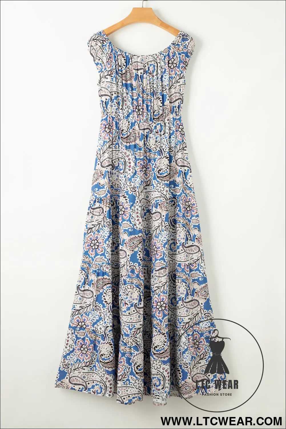 Blue Boho Paisley Print Off Shoulder Maxi Dress - L.T.C Wear Online Fashion Store