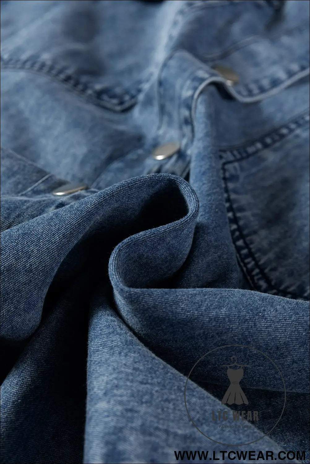 Blue chest pocket raw hem denim loose shirt dress - mini dresses